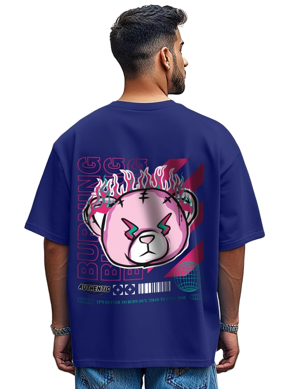 Cotton Drop Shoulder Round Neck Oversized Baggy Fit Front & Back Graphic Printed Half Sleeve T-Shirt Men (Available in from S to 2XL)