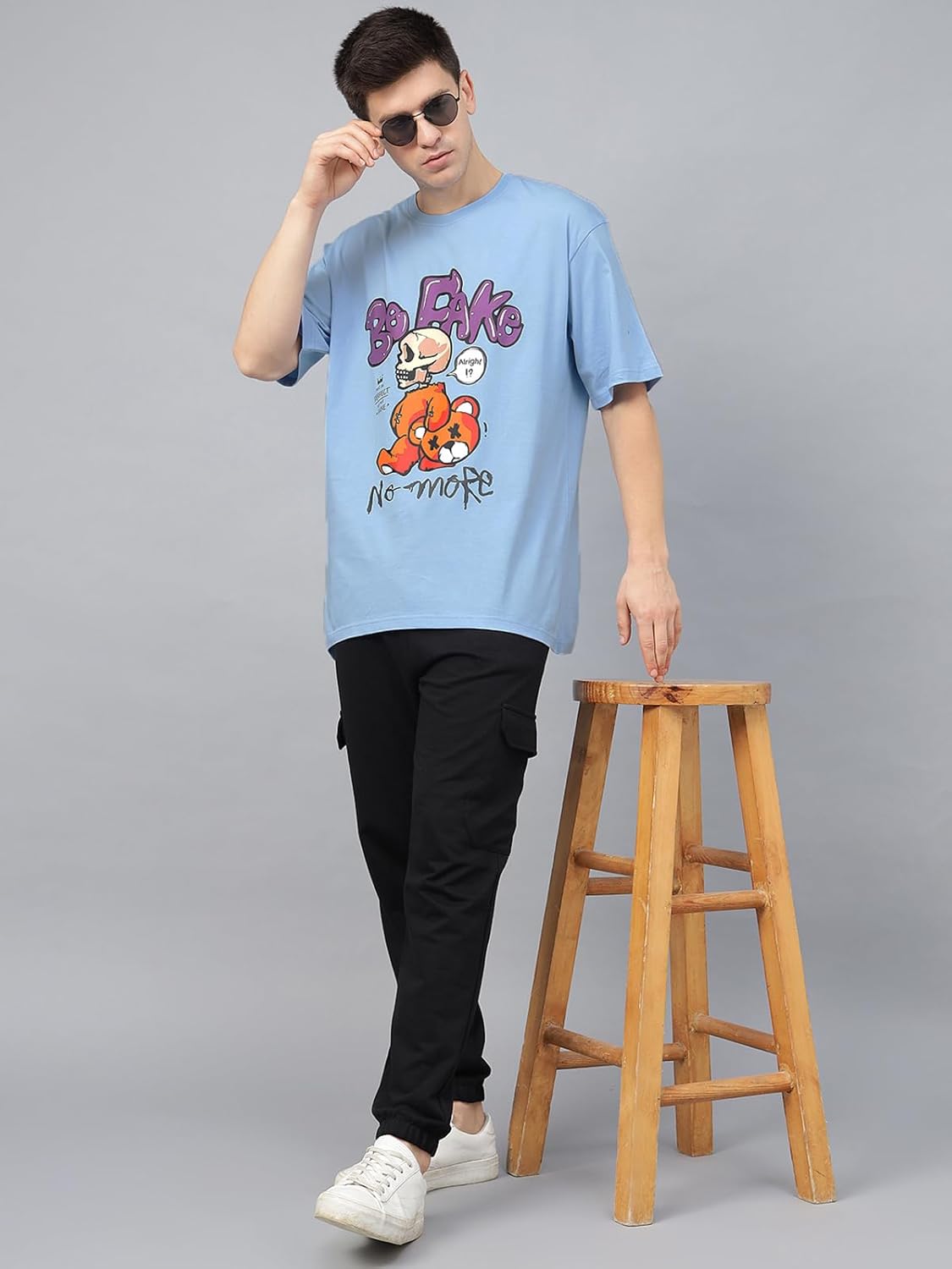 Cotton Drop Shoulder Round Neck Oversized Baggy Fit Front & Back Graphic Printed Half Sleeve T-Shirt Men (Available in from S to 2XL)
