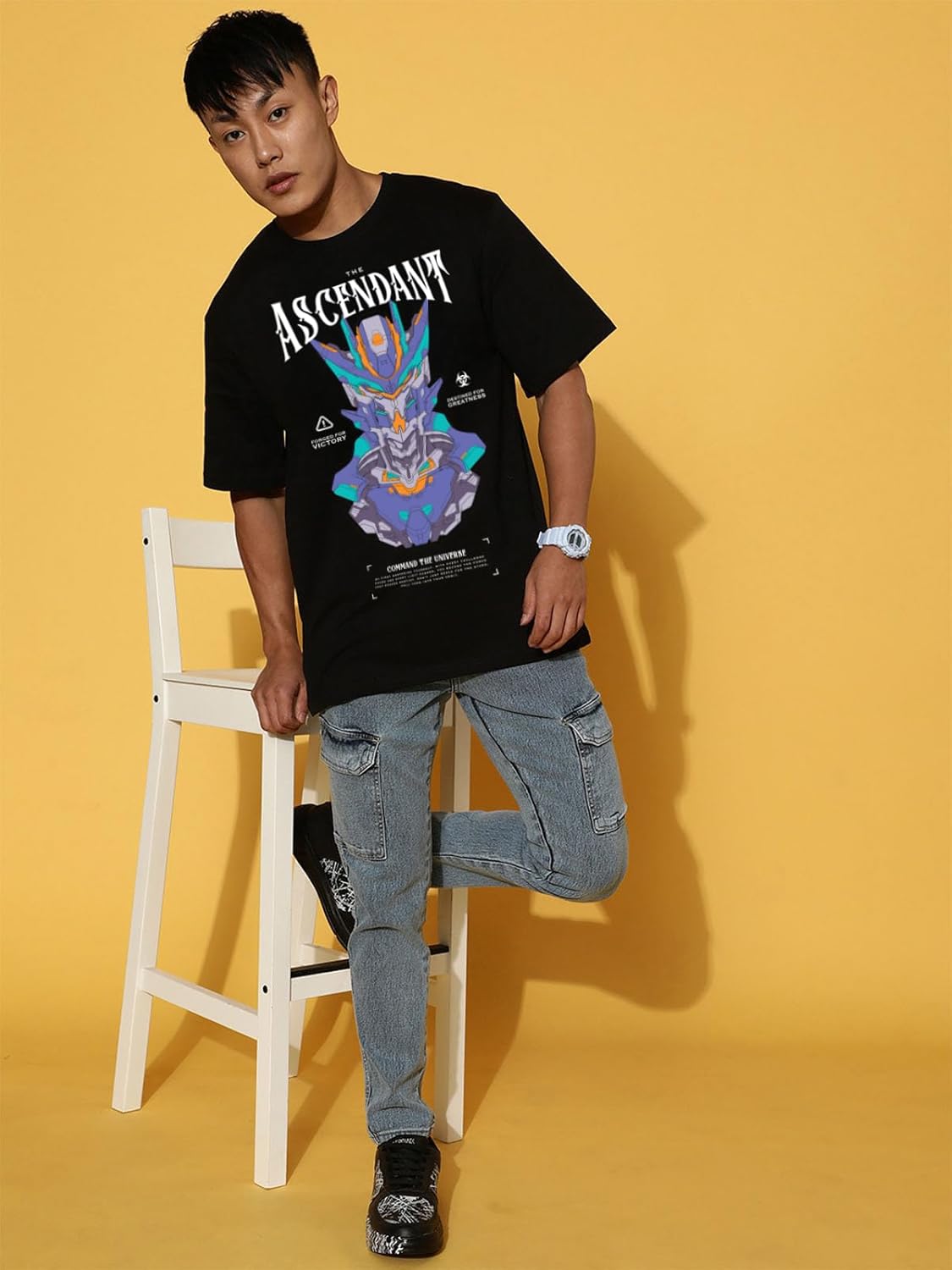 Cotton Drop Shoulder Round Neck Oversized Baggy Fit Front & Back Graphic Printed Half Sleeve T-Shirt Men (Available in from S to 2XL)