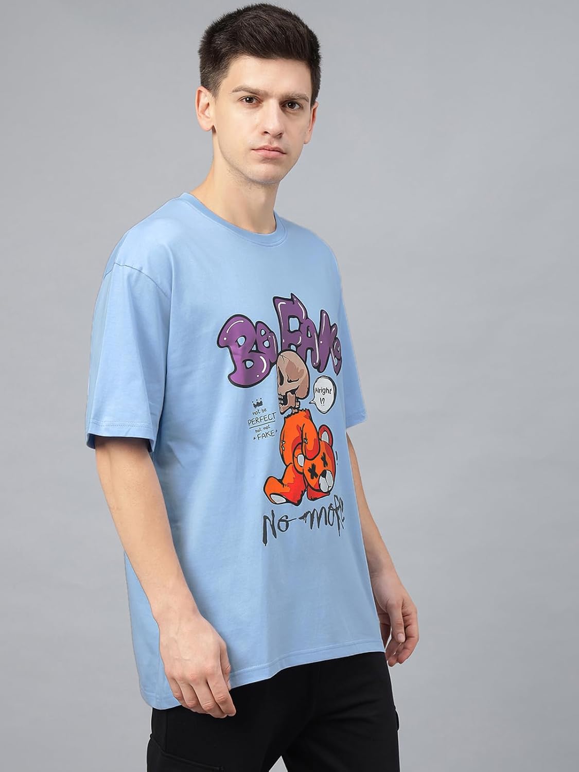 Cotton Drop Shoulder Round Neck Oversized Baggy Fit Front & Back Graphic Printed Half Sleeve T-Shirt Men (Available in from S to 2XL)