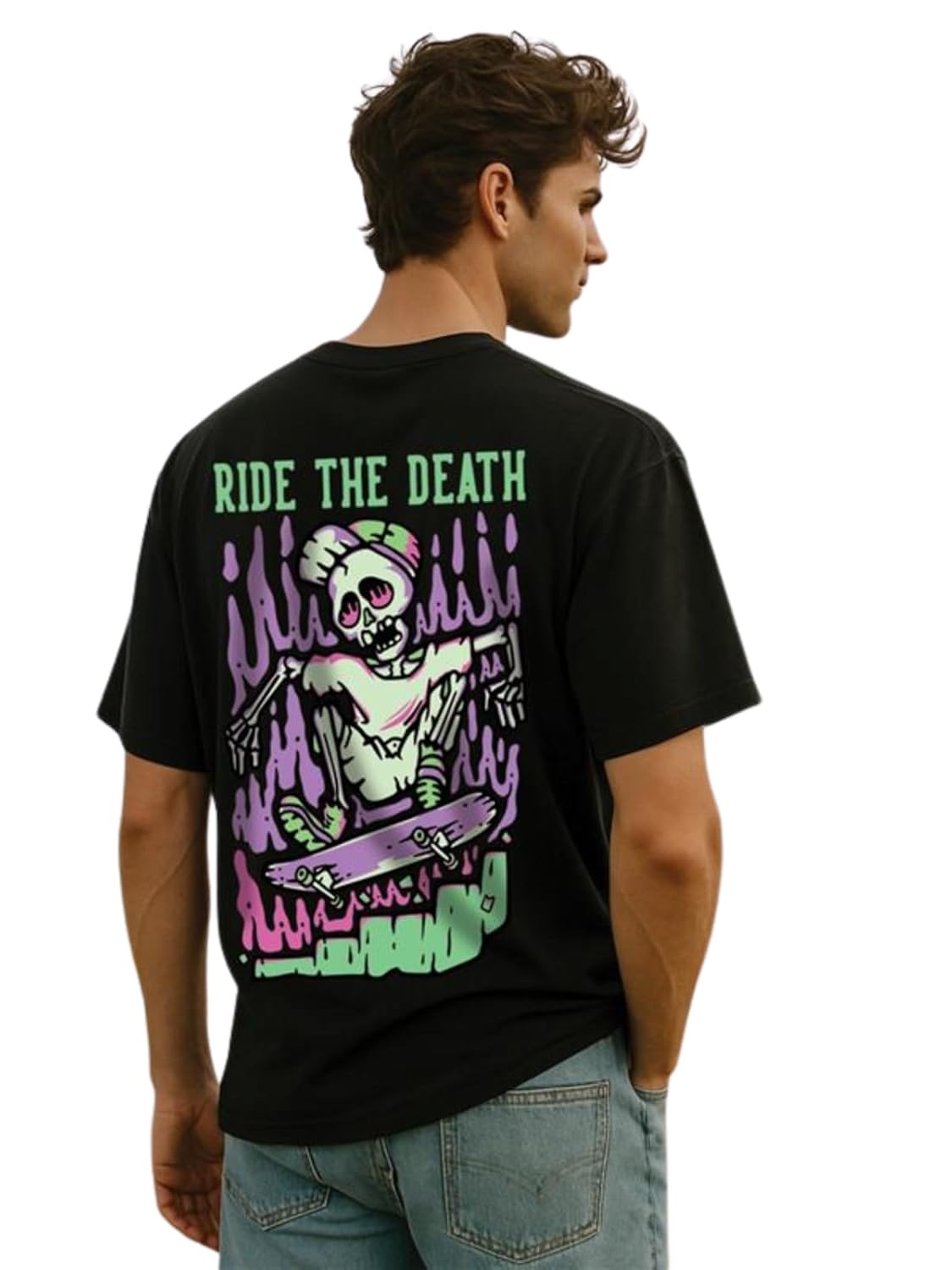 Cotton Drop Shoulder Round Neck Oversized Baggy Fit Front & Back Graphic Printed Half Sleeve T-Shirt Men (Available in from S to 2XL)