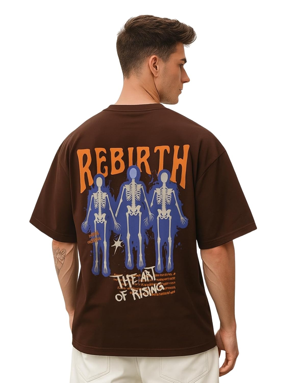 Cotton Drop Shoulder Round Neck Oversized Baggy Fit Front & Back Graphic Printed Half Sleeve T-Shirt Men (Available in from S to 2XL)