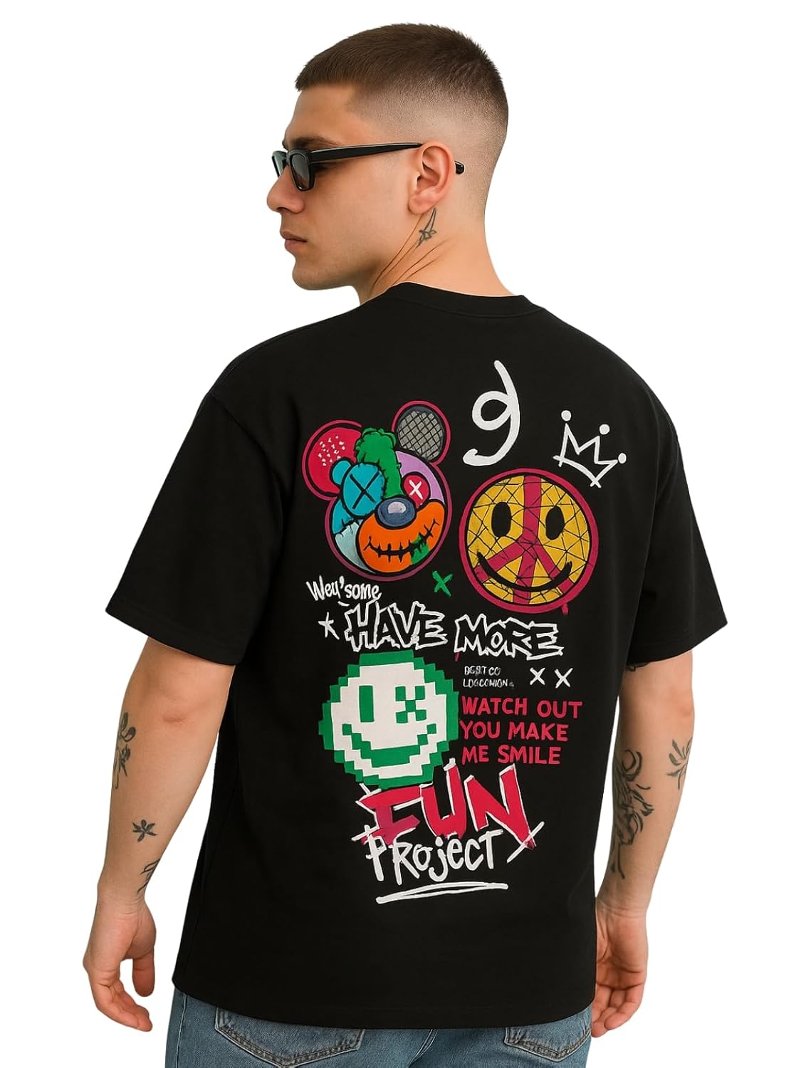 Cotton Drop Shoulder Round Neck Oversized Baggy Fit Front & Back Graphic Printed Half Sleeve T-Shirt Men (Available in from S to 2XL)