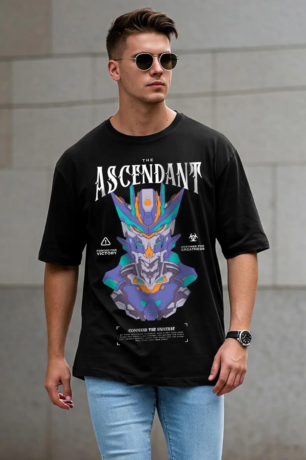 Cotton Drop Shoulder Round Neck Oversized Baggy Fit Front & Back Graphic Printed Half Sleeve T-Shirt Men (Available in from S to 2XL)