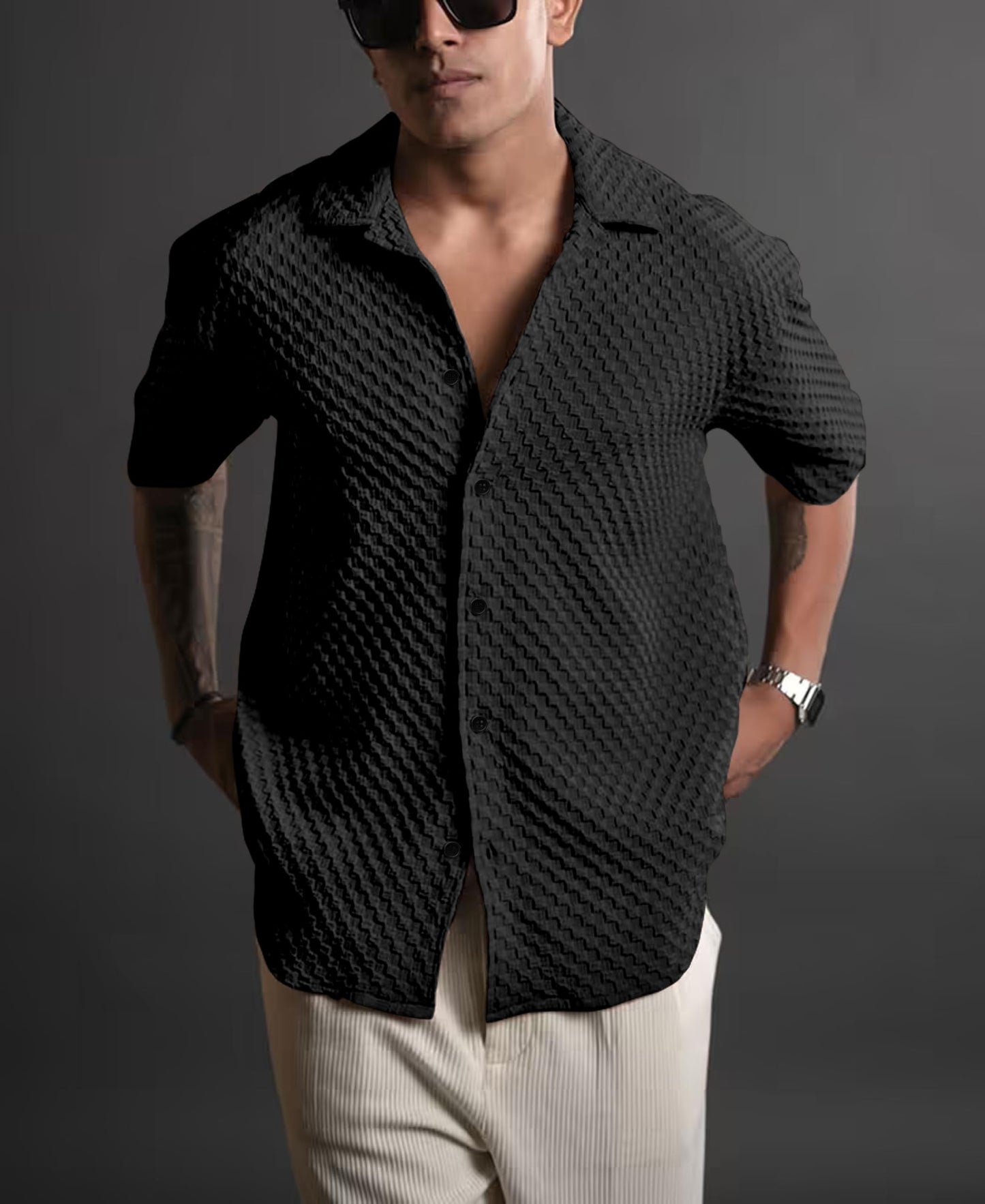 NexaFlair Casual Shirt for Men|| Shirt for Men|| Men Stylish Shirt||Button Down Shirts Half Sleeve Bubble Fashion Textured Shirt