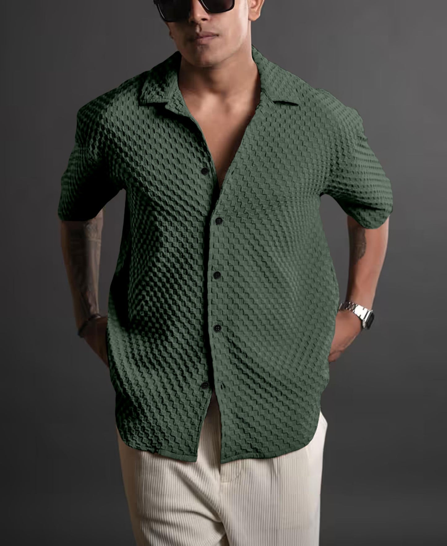 NexaFlair Casual Shirt for Men|| Shirt for Men|| Men Stylish Shirt||Button Down Shirts Half Sleeve Bubble Fashion Textured Shirt