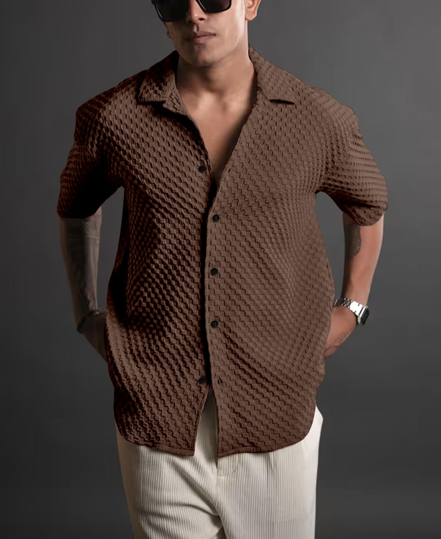 NexaFlair Casual Shirt for Men|| Shirt for Men|| Men Stylish Shirt||Button Down Shirts Half Sleeve Bubble Fashion Textured Shirt