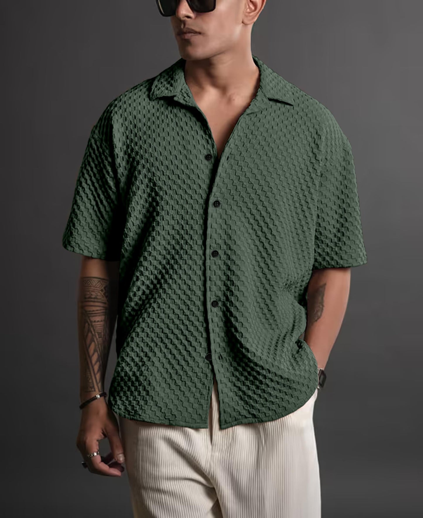 NexaFlair Casual Shirt for Men|| Shirt for Men|| Men Stylish Shirt||Button Down Shirts Half Sleeve Bubble Fashion Textured Shirt