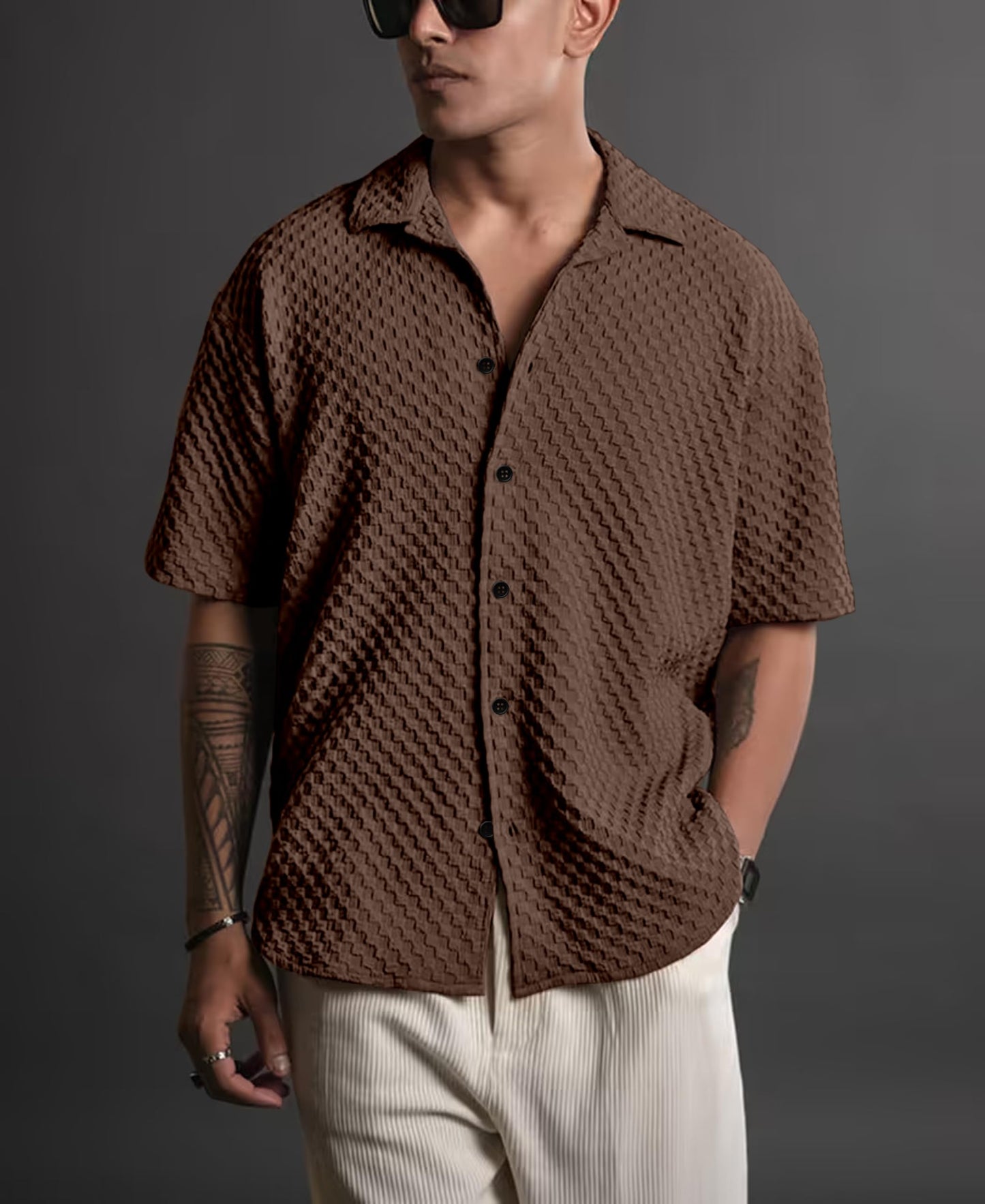 NexaFlair Casual Shirt for Men|| Shirt for Men|| Men Stylish Shirt||Button Down Shirts Half Sleeve Bubble Fashion Textured Shirt