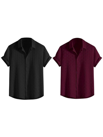 Fashion Men's Formal Button Down Shirt – Slim Fit Office Wear Shirt for Men | Textured Short Sleeve Polycotton | Business & Meeting Ready (Available in Plus Size and Combo Pack of 2)