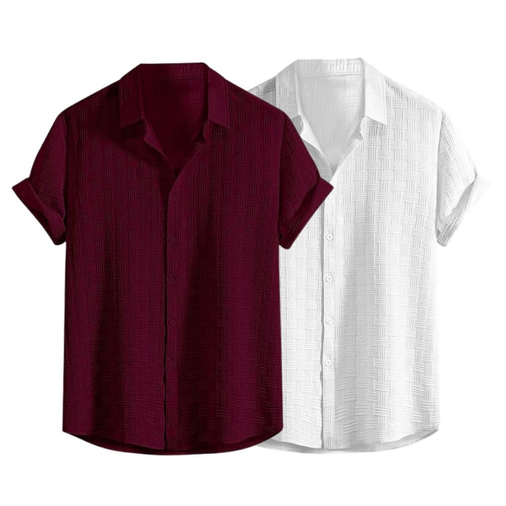 Fashion Men's Formal Button Down Shirt – Slim Fit Office Wear Shirt for Men | Textured Short Sleeve Polycotton | Business & Meeting Ready (Available in Plus Size and Combo Pack of 2)