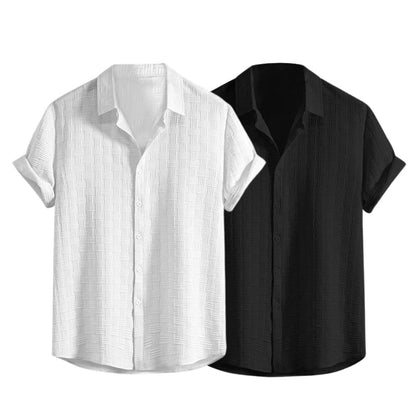 Fashion Men's Formal Button Down Shirt – Slim Fit Office Wear Shirt for Men | Textured Short Sleeve Polycotton | Business & Meeting Ready (Available in Plus Size and Combo Pack of 2)