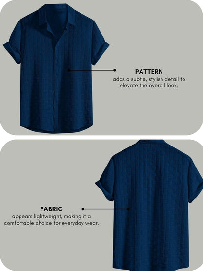 Fashion Men's Formal Button Down Shirt – Slim Fit Office Wear Shirt for Men | Textured Short Sleeve Polycotton | Business & Meeting Ready (Available in Plus Size and Combo Pack of 2)