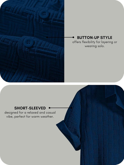 Fashion Men's Formal Button Down Shirt – Slim Fit Office Wear Shirt for Men | Textured Short Sleeve Polycotton | Business & Meeting Ready (Available in Plus Size and Combo Pack of 2)