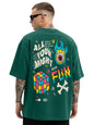 Cotton Drop Shoulder Round Neck Oversized Baggy Fit Front & Back Graphic Printed Half Sleeve T-Shirt Men (Available in from S to 2XL)