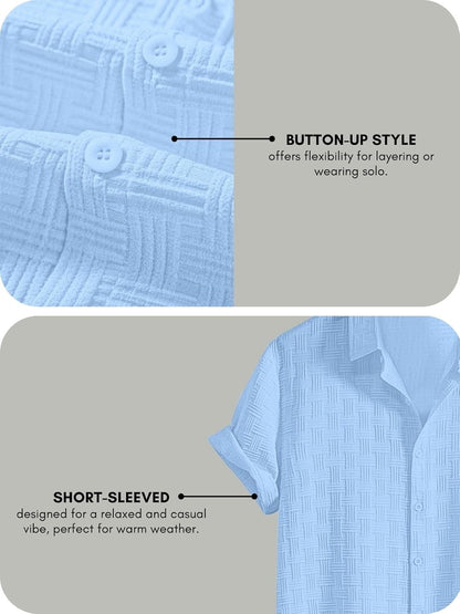 Fashion Men's Formal Button Down Shirt – Slim Fit Office Wear Shirt for Men | Textured Short Sleeve Polycotton | Business & Meeting Ready (Available in Plus Size and Combo Pack of 2)