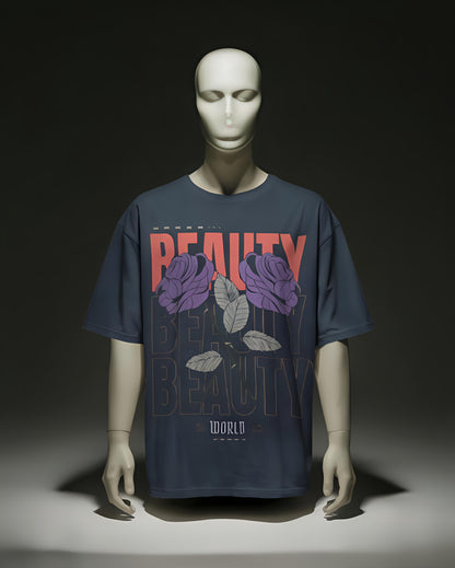 Qnic.shop Black oversized tshirt with BEAUTY design printed.